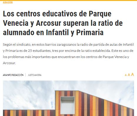 Arcosur, Parque Venecia… falta de infraestructuras y ratios elevadas