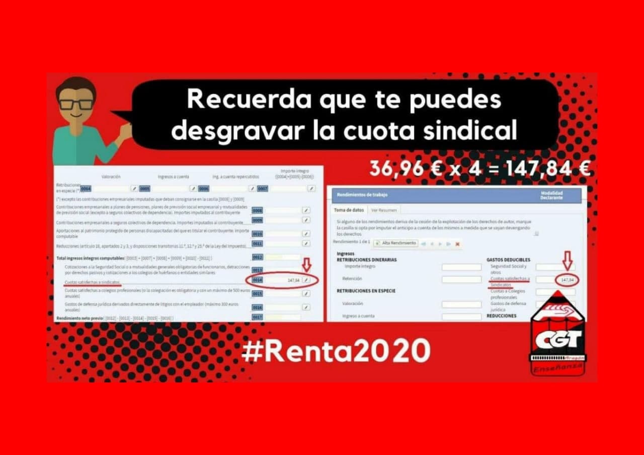 Cuotas sindicales y Campaña de la Renta 2020