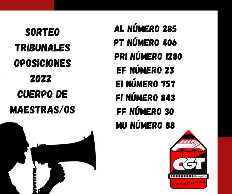 Sorteo tribunales oposiciones 2022-Cuerpo de Maestras/os y nº de inscritos