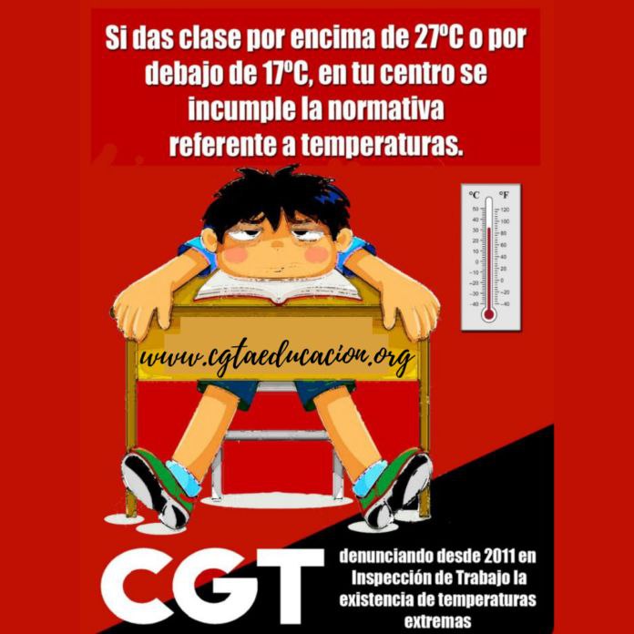 CGT insta a denunciar ante Inspección de Trabajo las temperaturas en las aulas