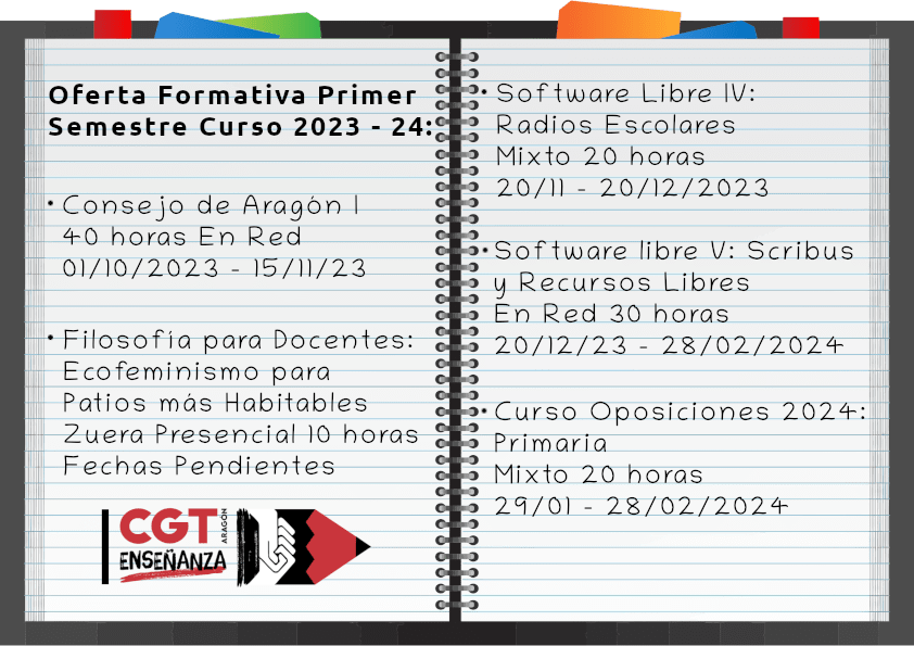 Oferta Formativa de CGT Enseñanza Aragón 1er Semestre  Curso 2023/24