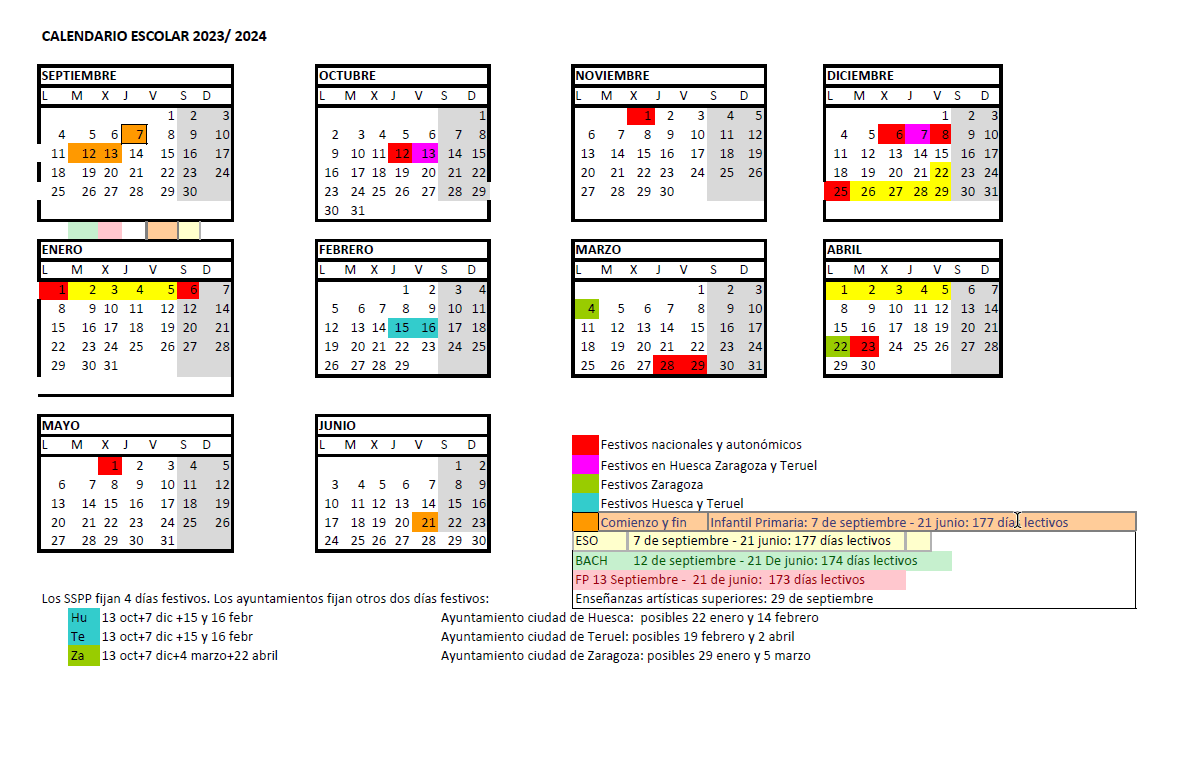Calendario escolar 23/24