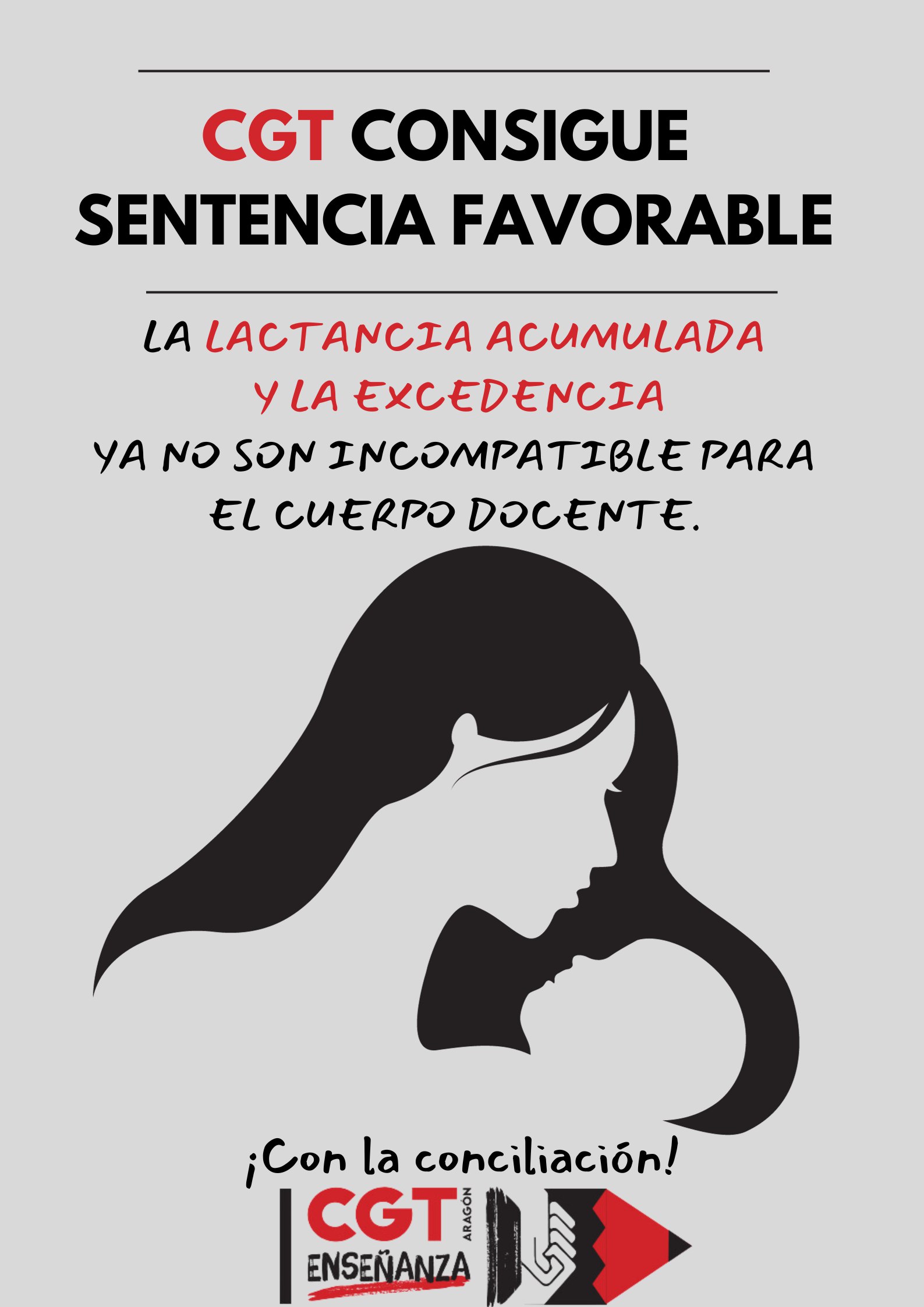 CGT ENSEÑANZA CONSIGUE, MEDIANTE SENTENCIA JUDICIAL, QUE LAS DOCENTES ARAGONESAS PUEDEN SOLICITAR LA LACTANCIA ACUMULADA Y LA EXCEDENCIA