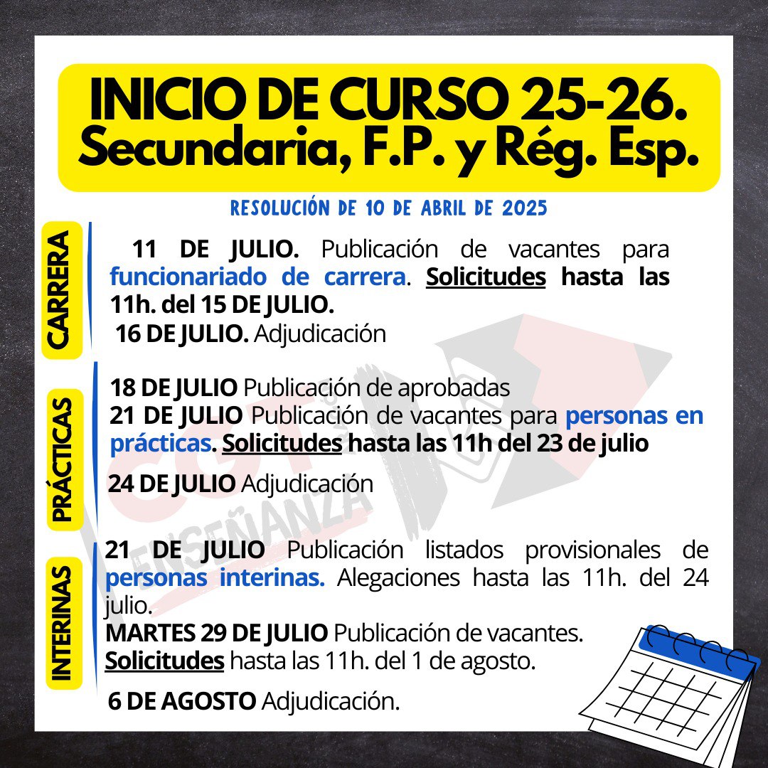 CALENDARIO DE INICIO DE CURSO
