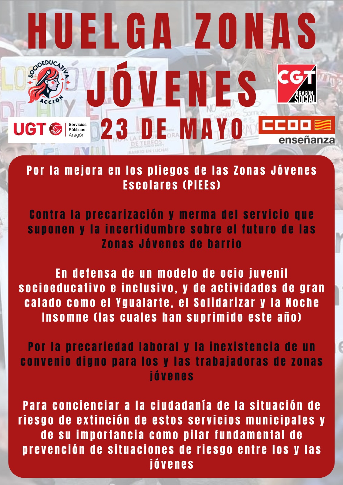 23 DE MAYO HUELGA ZONAS JÓVENES
