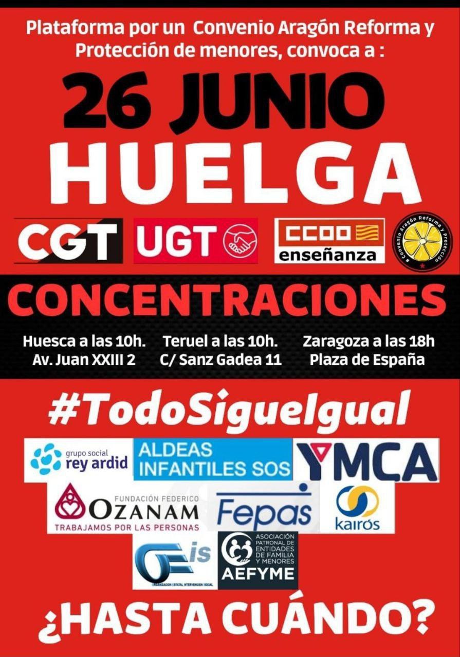 HUELGA 26 de JUNIO EN EL SECTOR DE PROTECCIÓN Y REFORMA JUVENIL
