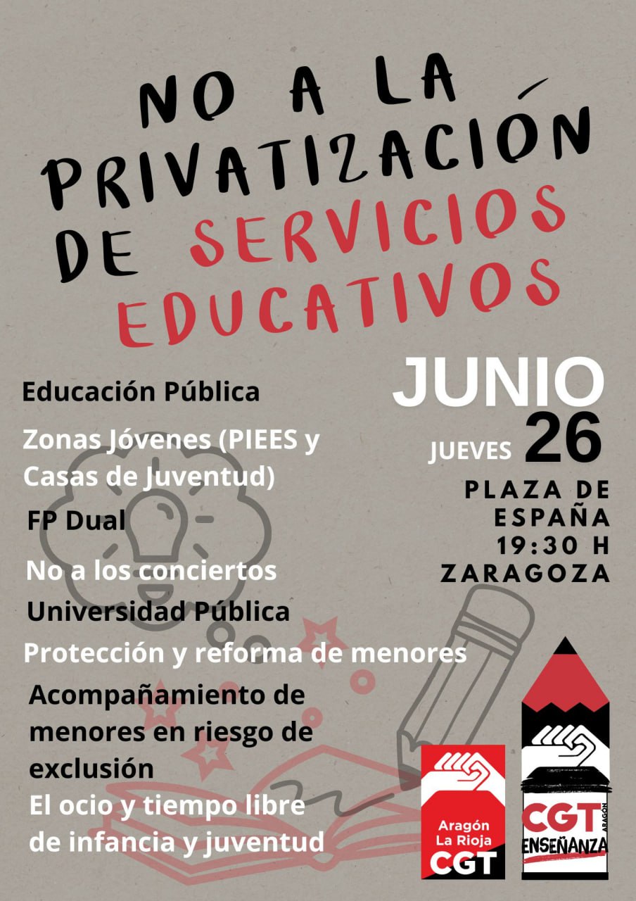 26 de junio. Movilizate por la Defensa de lo Público: ¡No a la Privatización de los Servicios Educativos!