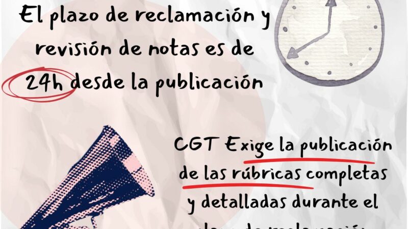 CGT ENSEÑANZA EXIGE UNA REUNIÓN URGENTE CON EL DIRECTOR GENERAL DE PERSONAL POR EL ELEVADO NÚMERO DE PLAZAS QUE VAN A QUEDAR VACANTES EN EL ACTUAL PROCESO SELECTIVO