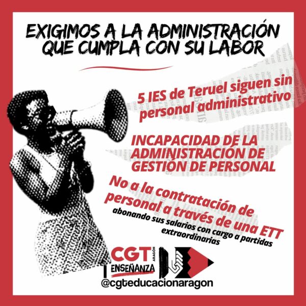 5 IES de Teruel siguen sin administrativo y la Administración es incapaz de gestionar su contratación.
