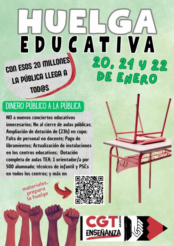 HUELGA EDUCATIVA los días 20, 21 y 22 de enero 2026