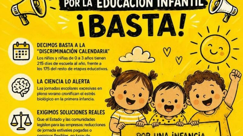 La Plataforma Aragonesa de Educación Infantil 0-3 y CGT se suman a una movilización estatal para reivindicar el derecho de la infancia al descanso y a la vida familiar.