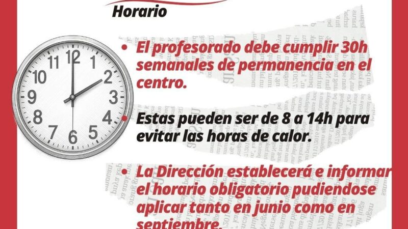 PERMANENCIA DEL PROFESORADO DURANTE PERIODO NO LECTIVO JUNIO Y SEPTIEMBRE