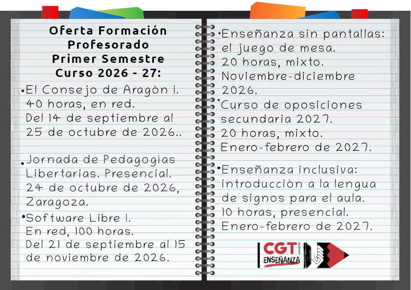 FORMACIÓN PARA EL PROFESORADO DE CGT. PRIMER SEMESTRE CURSO 2026-27
