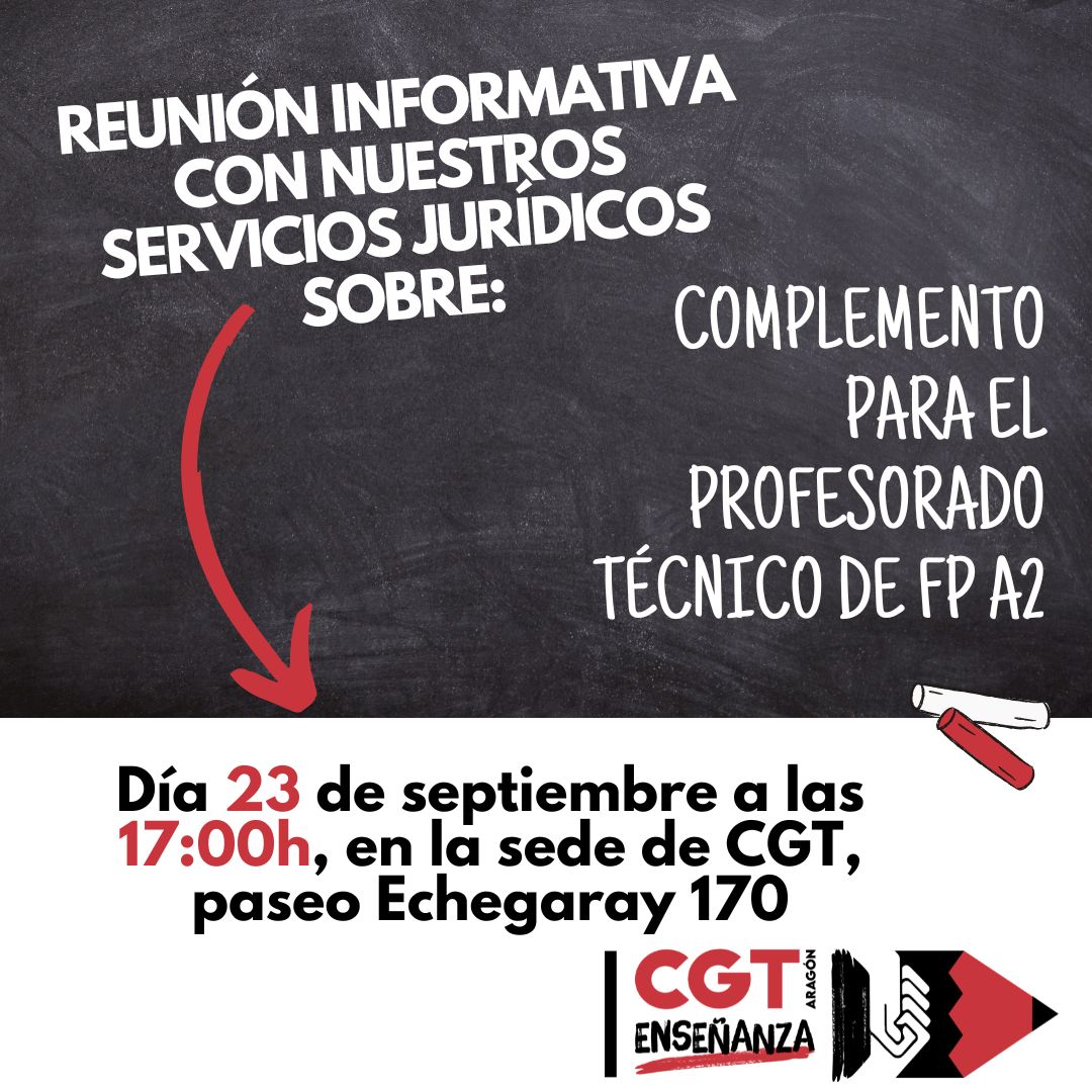 REUNIÓN INFORMATIVA SOBRE RECLAMACIÓN JURÍDICA DE COMPLEMENTO PARA EL PROFESORADO TÉCNICO DE FP A2