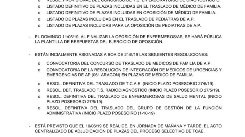 Próximas publicaciones del Servicio de Selección y Provisión de puestos de Personal estatutario