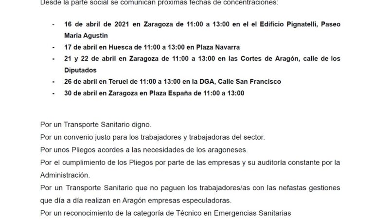 CONCENTRACIONES DEL TRANSPORTE SANITARIO EN ARAGÓN