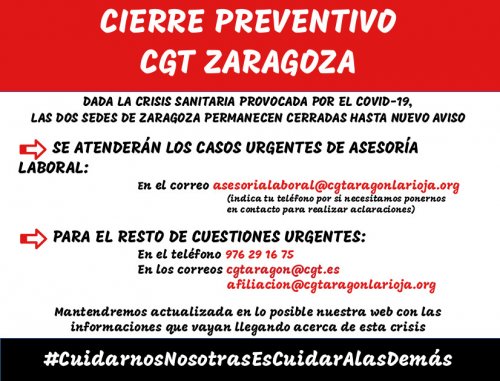 Cierre preventivo de CGT Zaragoza