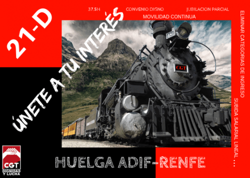 CGT convoca huelga en Renfe y Adif el 21 de diciembre