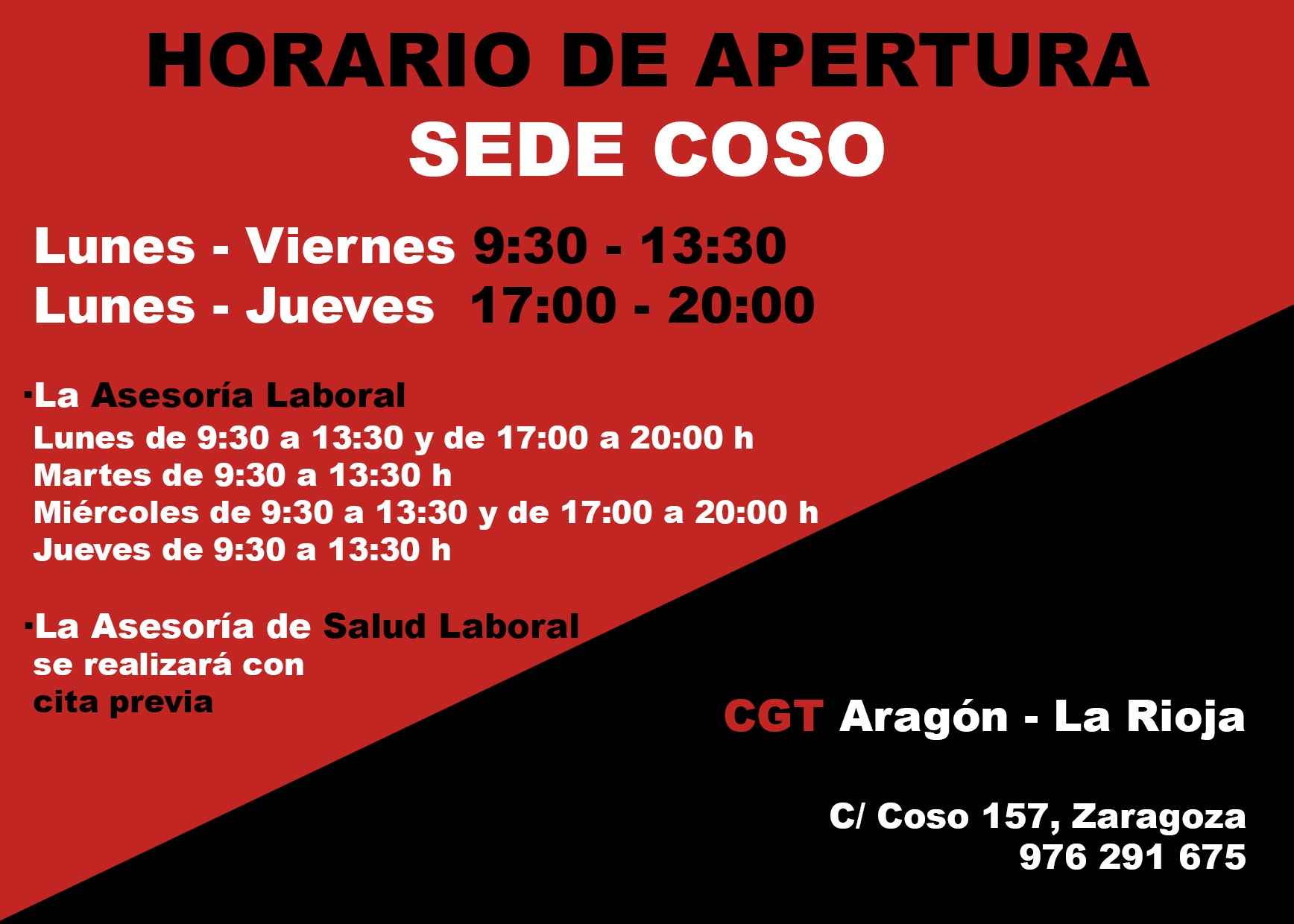 Horario sede CGT Coso 2021