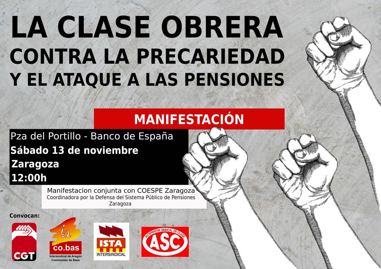 Manifestación: La Clase Obrera contra la precariedad y el ataque a las pensiones