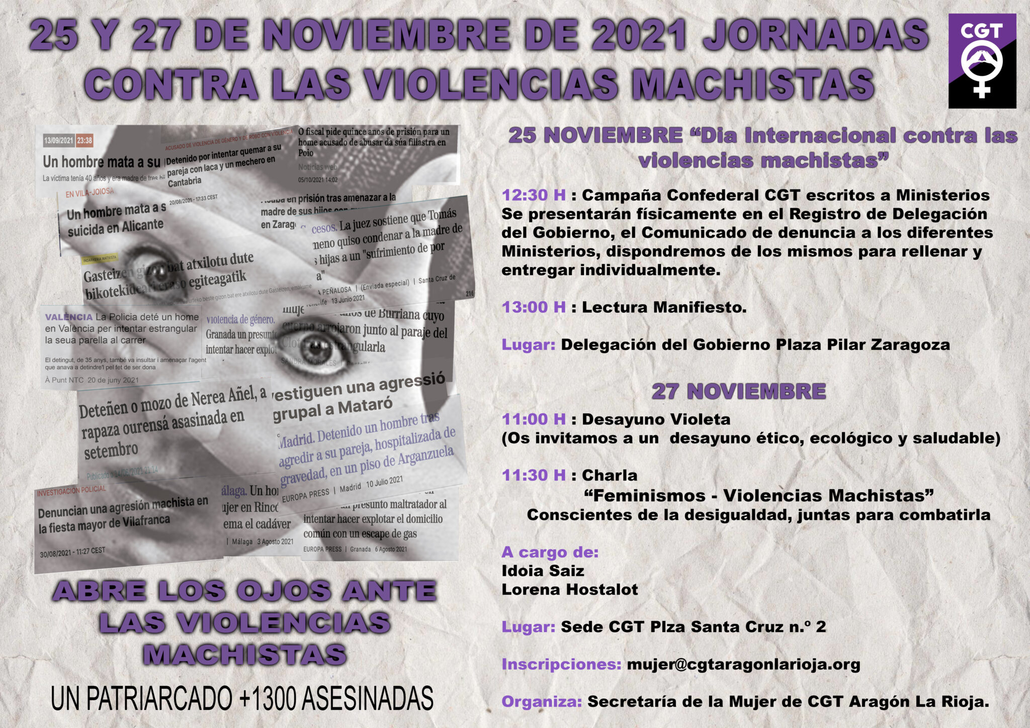 25 y 27 de noviembre: Jornadas contra las violencias machistas