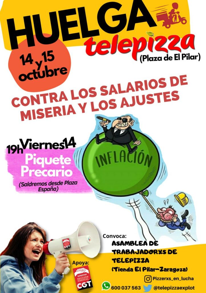 Telepizza en huelga contra los salarios de miseria y los ajustes.