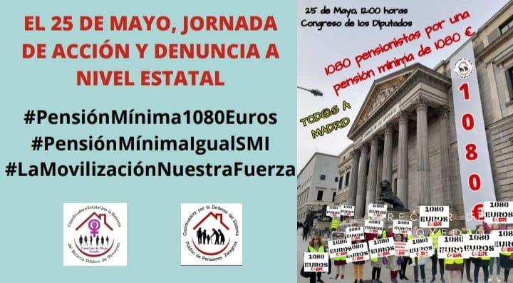 EL 25 DE MAYO, MOVILIZACIÓN PENSIONISTA PENSIÓN MÍNIMA 1080 €