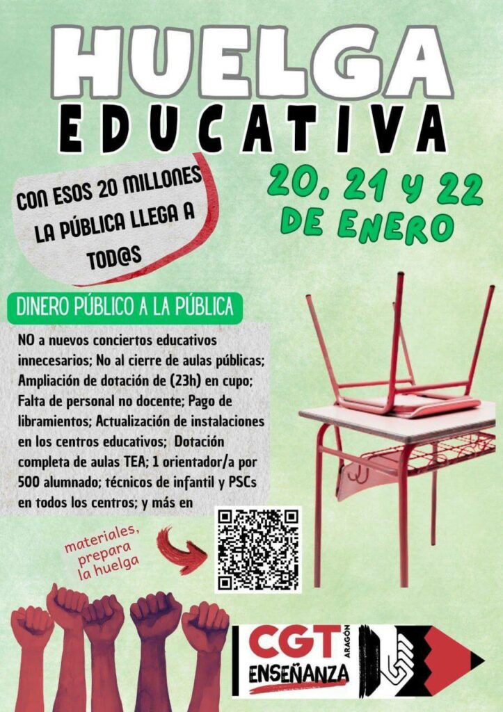 CGT convoca huelga educativa los días 20, 21 y 22 de enero