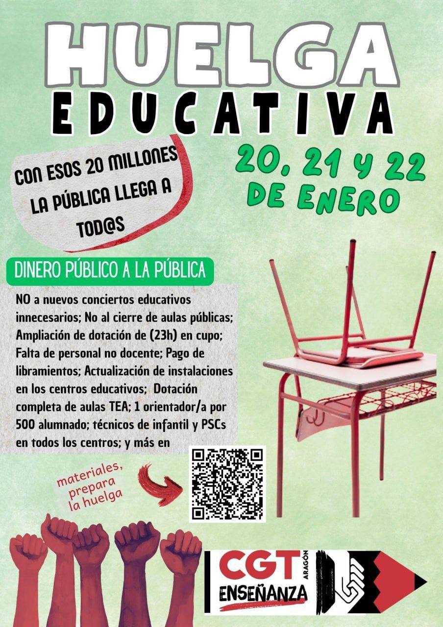 CGT convoca huelga educativa los días 20, 21 y 22 de enero