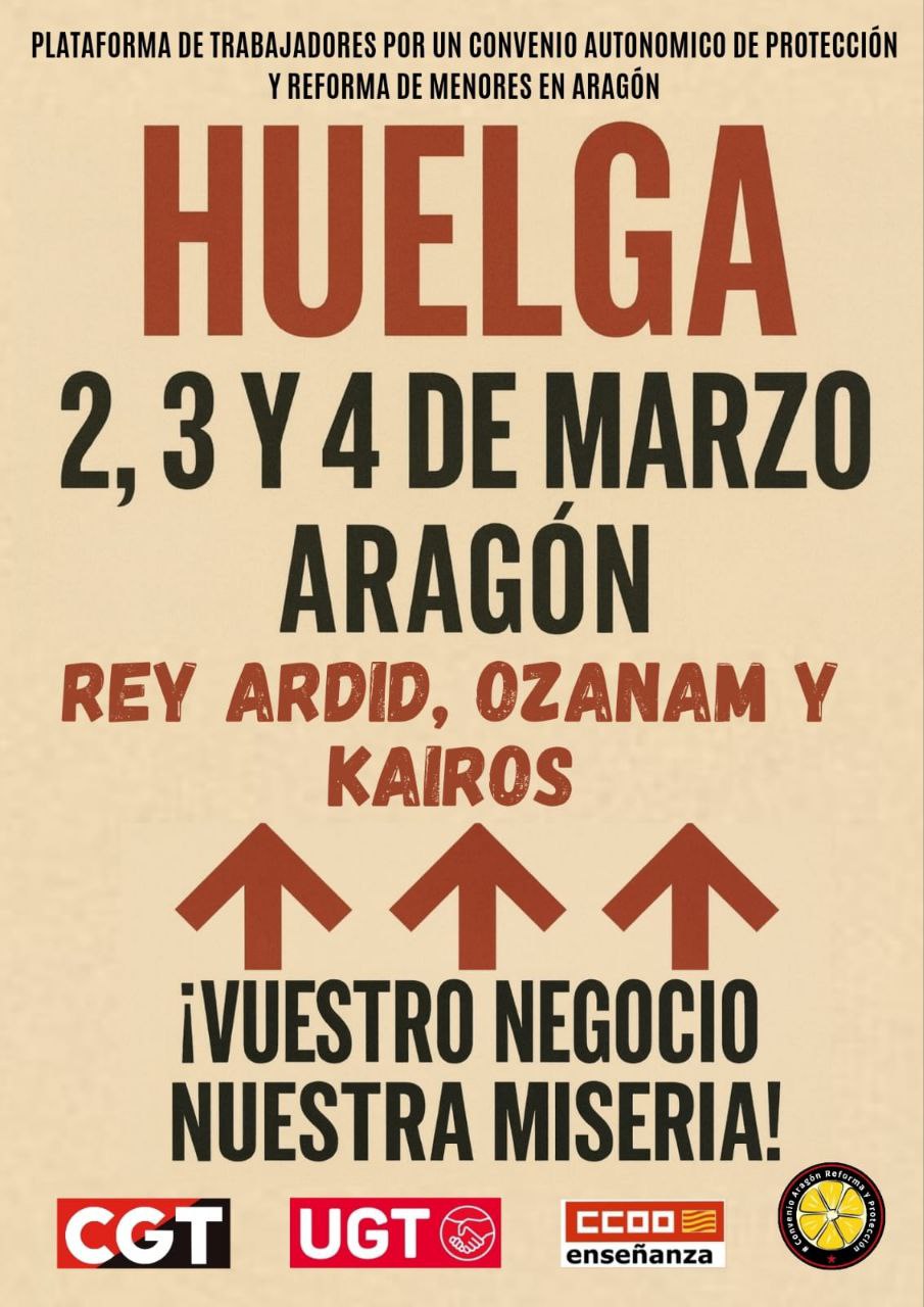 Protección y Reforma de Menores llama a la huelga los días 2, 3 y 4 de marzo
