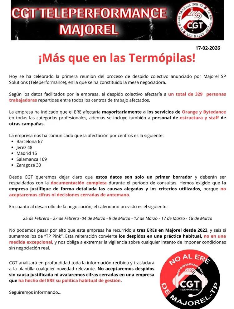 CGT contra el ERE de Majorel