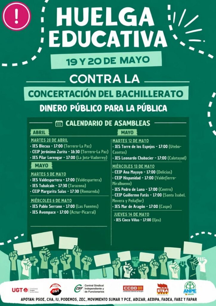 Todas a la huelga en Educación los días 19 y 20 de mayo