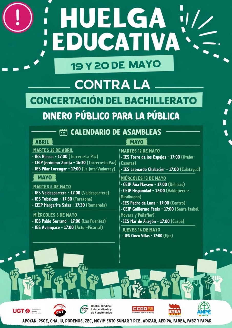 Todas a la huelga en Educación los días 19 y 20 de mayo