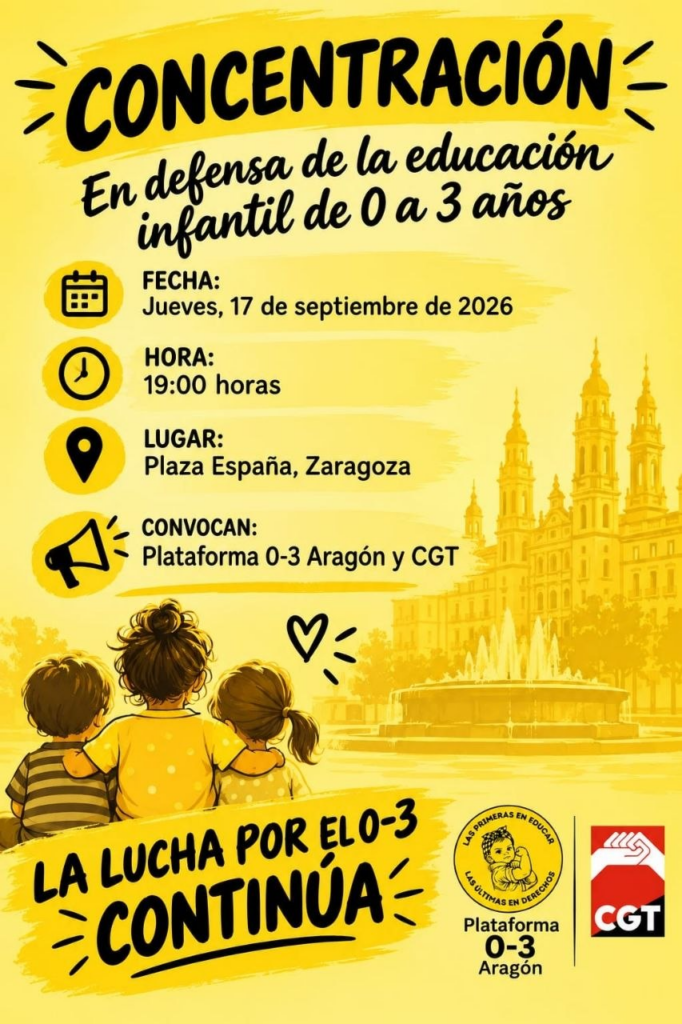 CGT Enseñanza y las educadoras del sector educativo del 0-3 convocan una concentración en defensa de una infancia digna